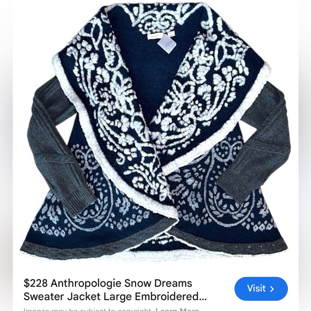 NWT Anthropology Sleeping on Snow wool sweater jacket sleeve cable knit Nordic